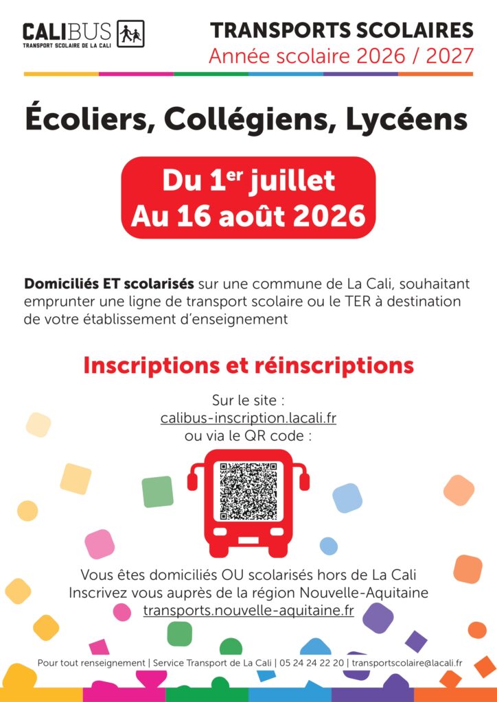 Affiche inscription transports scolaires 2026/2027